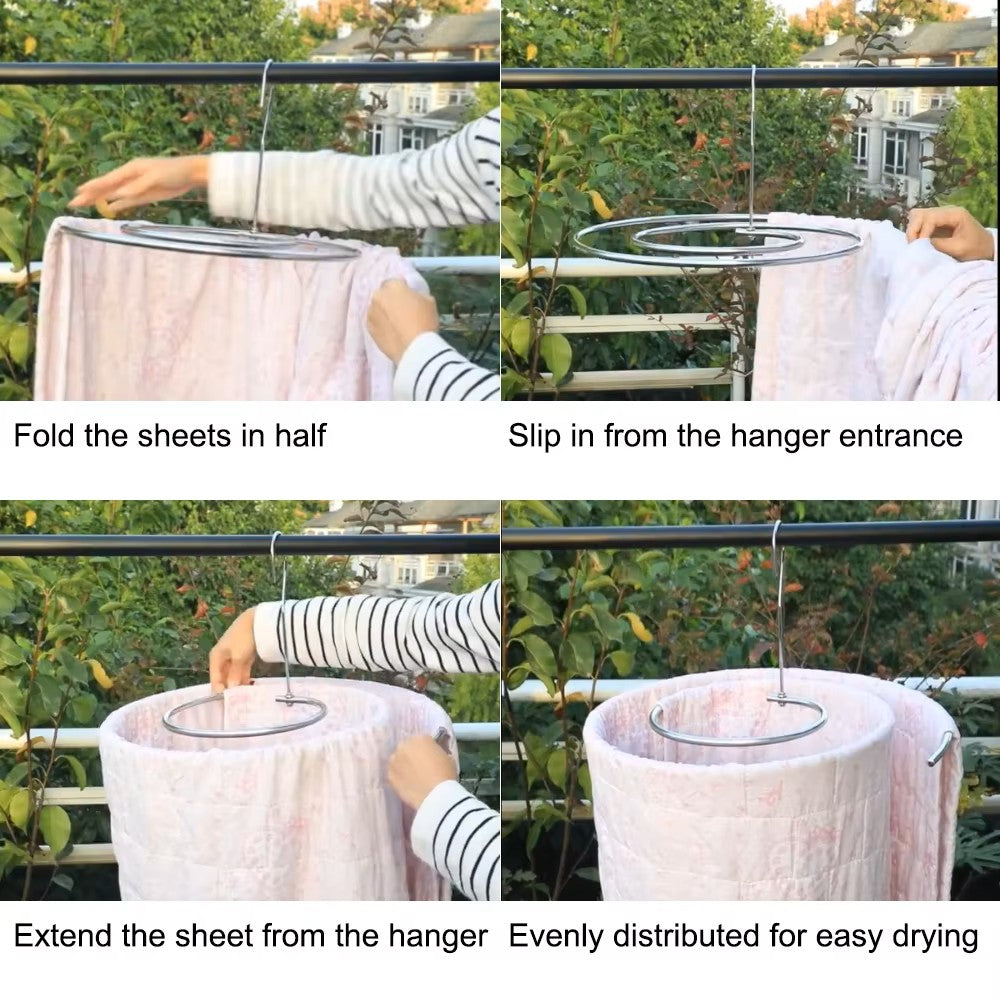 Zaokae Spiral Round Bed Sheet Hanger, Space-Saving Stainless Steel Rotating Drying Rack for Quilts, Blankets, and Large Linens, 1-Piece